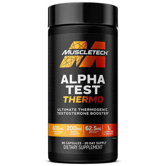MuscleTech Thermogenic Testosterone Booster for Men, AlphaTest Thermo - T-Boost Mens Supplement with Tribulus Terrestris - Male Gym Workout Supplements for Muscle Growth, Stamina & Energy - 90 Pills