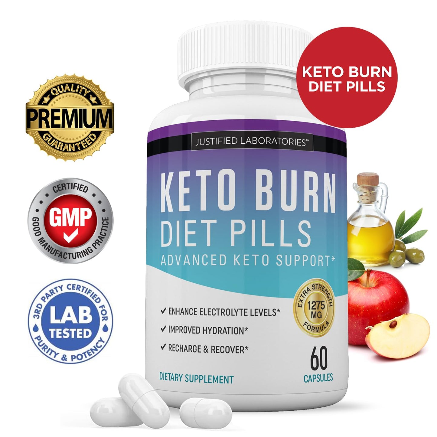 (5 Pack) Keto Burn Diet Pills 1275MG New & Improved Formula Contains Apple Cider Vinegar Extra Virgin Olive Oil Powder Green Tea Leaf 300 Capsules