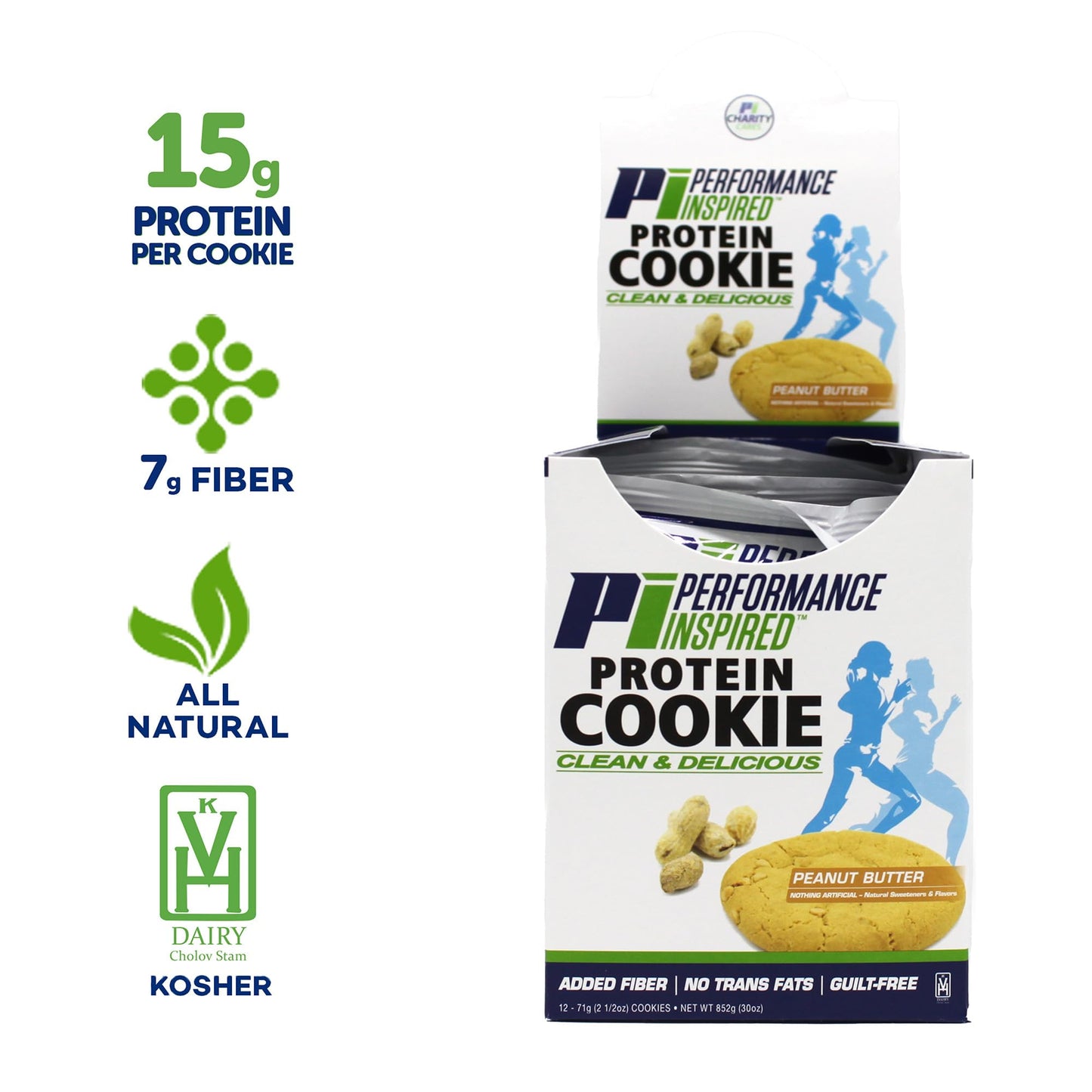 Performance Inspired Nutrition Protein Cookie - 15G Isolate Protein, 7G Fiber - All-Natural, Gluten-Free, No Artificial Ingredients - Peanut Butter Flavor - 12 Count