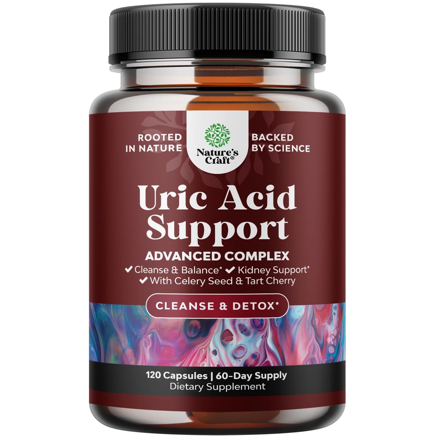 Uric Acid Cleanse and Detox Capsules - Turmeric, Tart Cherry & Celery Seed Supplement for Men and Women - Essential Daily Uric Acid Flush for Gout, Joints Support & Kidney Cleanser for Adults - 120 Ct