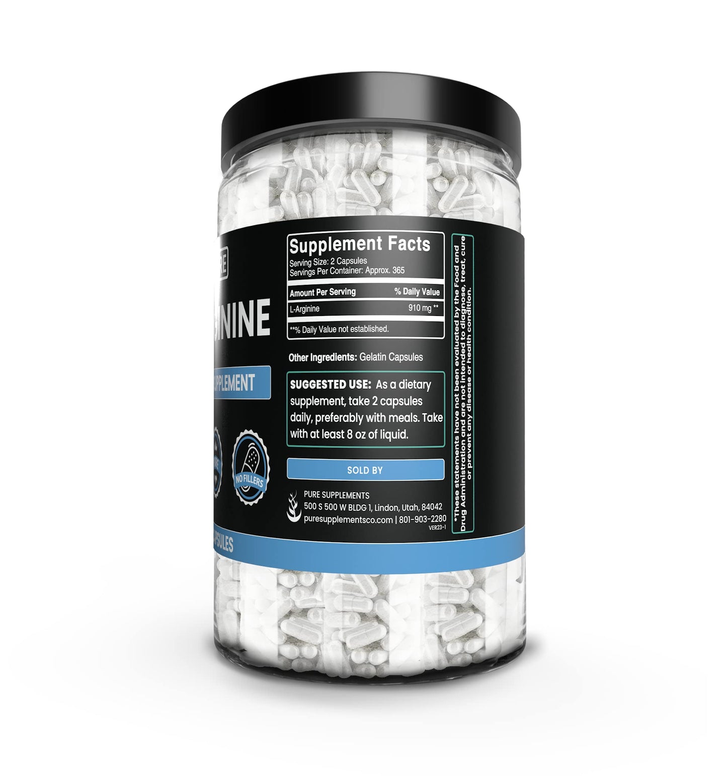 Pure Original Ingredients L-Arginine (730 Capsules) No Magnesium Or Rice Fillers, Always Pure, Lab Verified