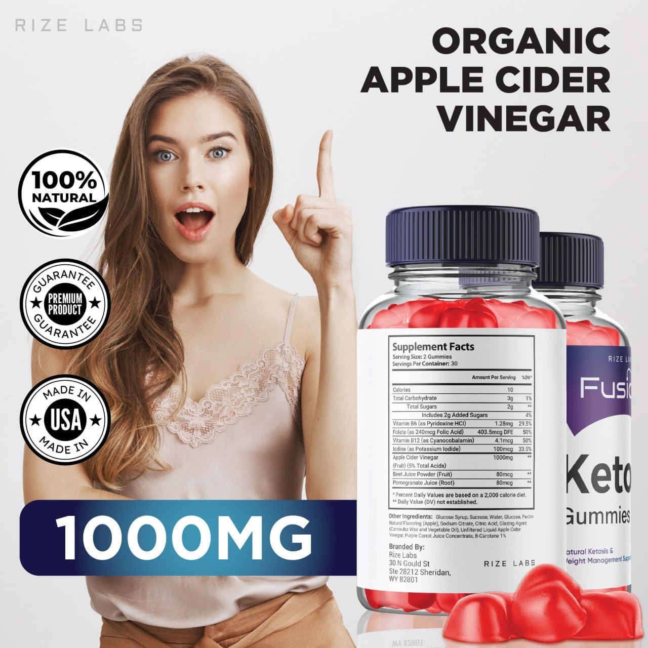 rize labs - Keto Fusion ACV Gummies for Advanced Weight Loss, Gummies for Appetite Control, Prevents The Formation of Fat (180 Gummies)