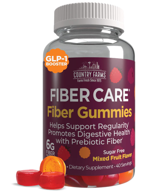 Country Farms Fiber Care Prebiotic Gummies, 6g of Fiber Per Serving, FOS from Beets, Digestive Health, Supports Regularity, Mixed Fruit Flavor, 120 Gummies, 40 Servings, Multi