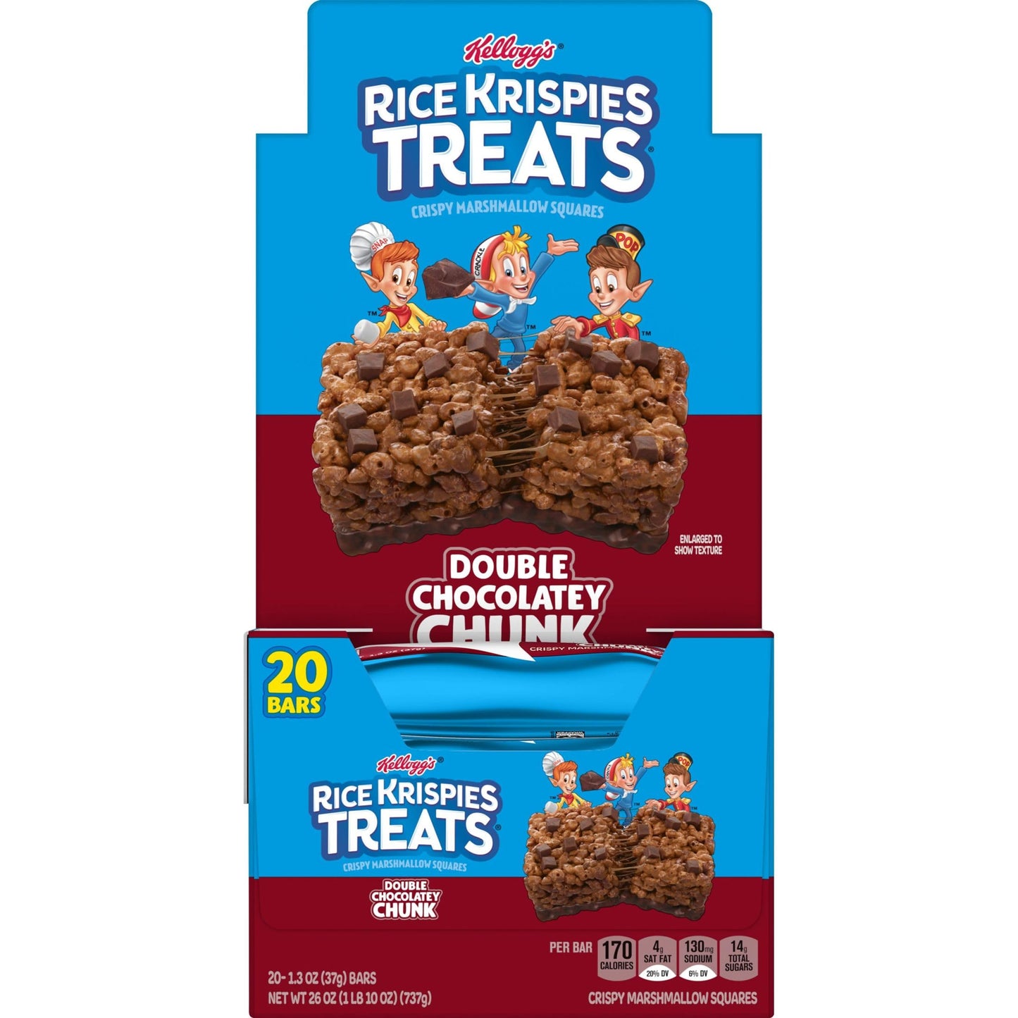 Rice Krispies Treats Marshmallow Snack Bars Kids Snacks School Lunch Double Chocolatey Chunk 26oz Box 20 Bars