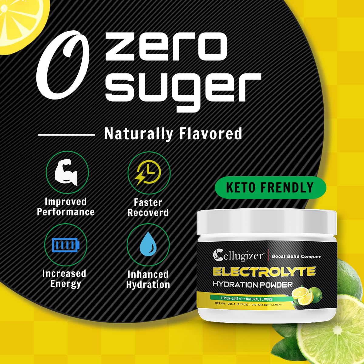 Cellugizer Zero Sugar Hydration Electrolyte Powder Drink Mix | Real Pink Himalayan Salt (NOT Table Salt) | Lemon-Lime Flavor, 40 Servings