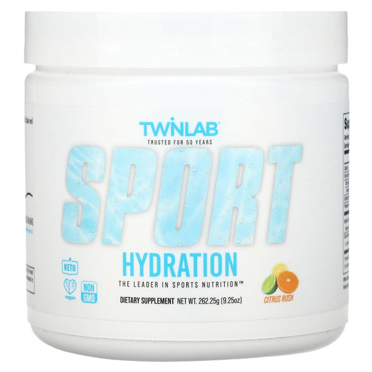 Twinlab Sport Hydration - Natural Electrolyte Powder Drink Mix to Support Hydration - Includes BCAA’s, L-Arginine, Astaxanthin & Carbohydrates - Orange Rush, 9.25 oz, 25 Servings