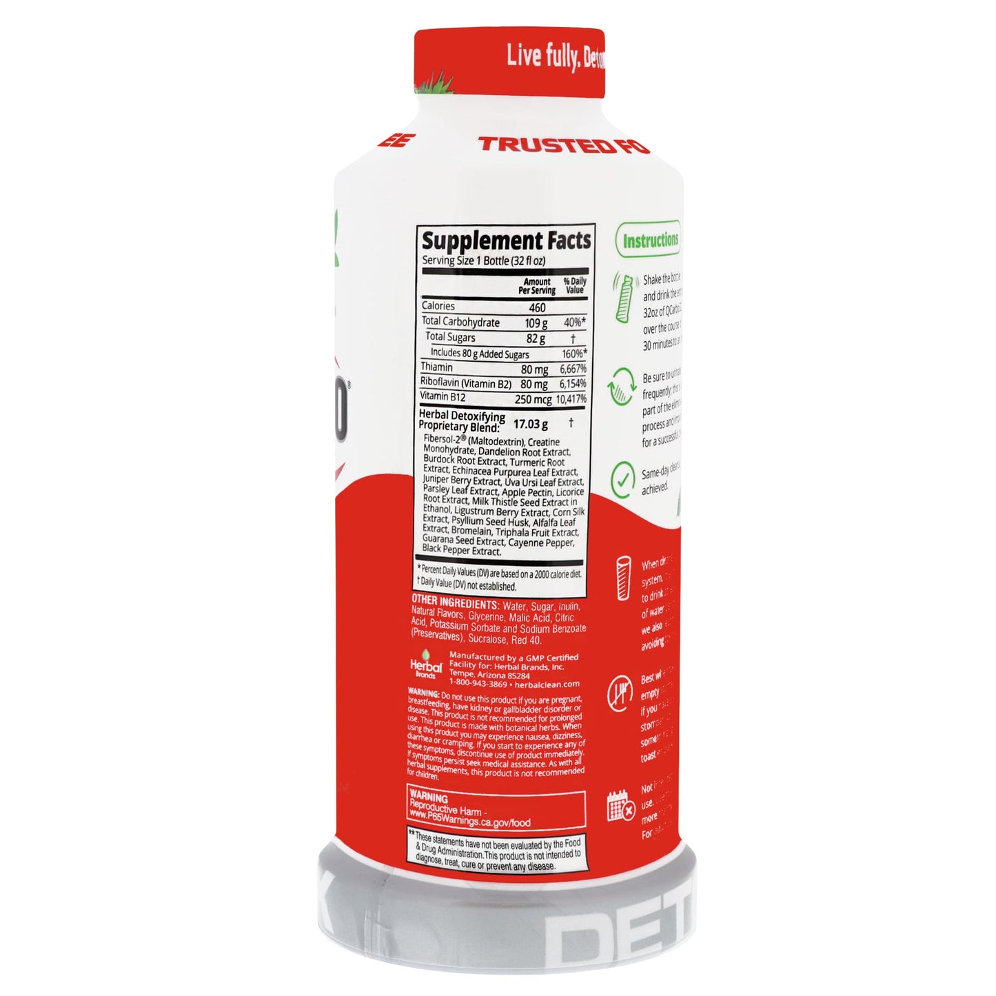 Herbal Clean QCarbo32 Same-Day Premium Detox Drink, Stronger 17.03g Blend (Tropical Flavor, 32 Fl Oz)