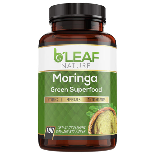 B'LEAF NATURE Organic Moringa Oleifera 180 Capsules, 1000mg - Organic Moringa Powder Capsules - Pure Moringa Leaf Capsules Energy Natural Wellness & Immune Support - Vegan, Non-GMO Moringa Supplement