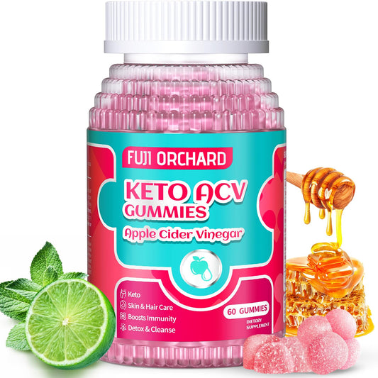 FUJI ORCHARD Keto ACV Gummies for Weight Loss - Delicious 1500MG Apple Cider Vinegar with Mother, Probiotics, Vitamins B6 & B12, Vegan & Non-GMO - Supports Metabolism & Fat Burn for Women, 60 Vegan