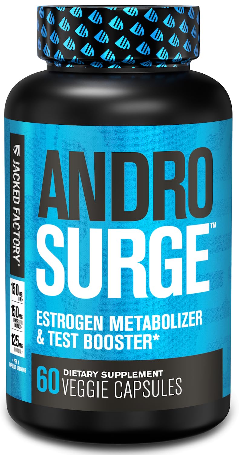 Jacked Factory Androsurge Estrogen Blocker for Men - Natural Testosterone Booster for Men & Estrogen Metabolizer with Tongkat Ali, DIM, Long Jack & More - Test Booster & Muscle Builder - 60 Count
