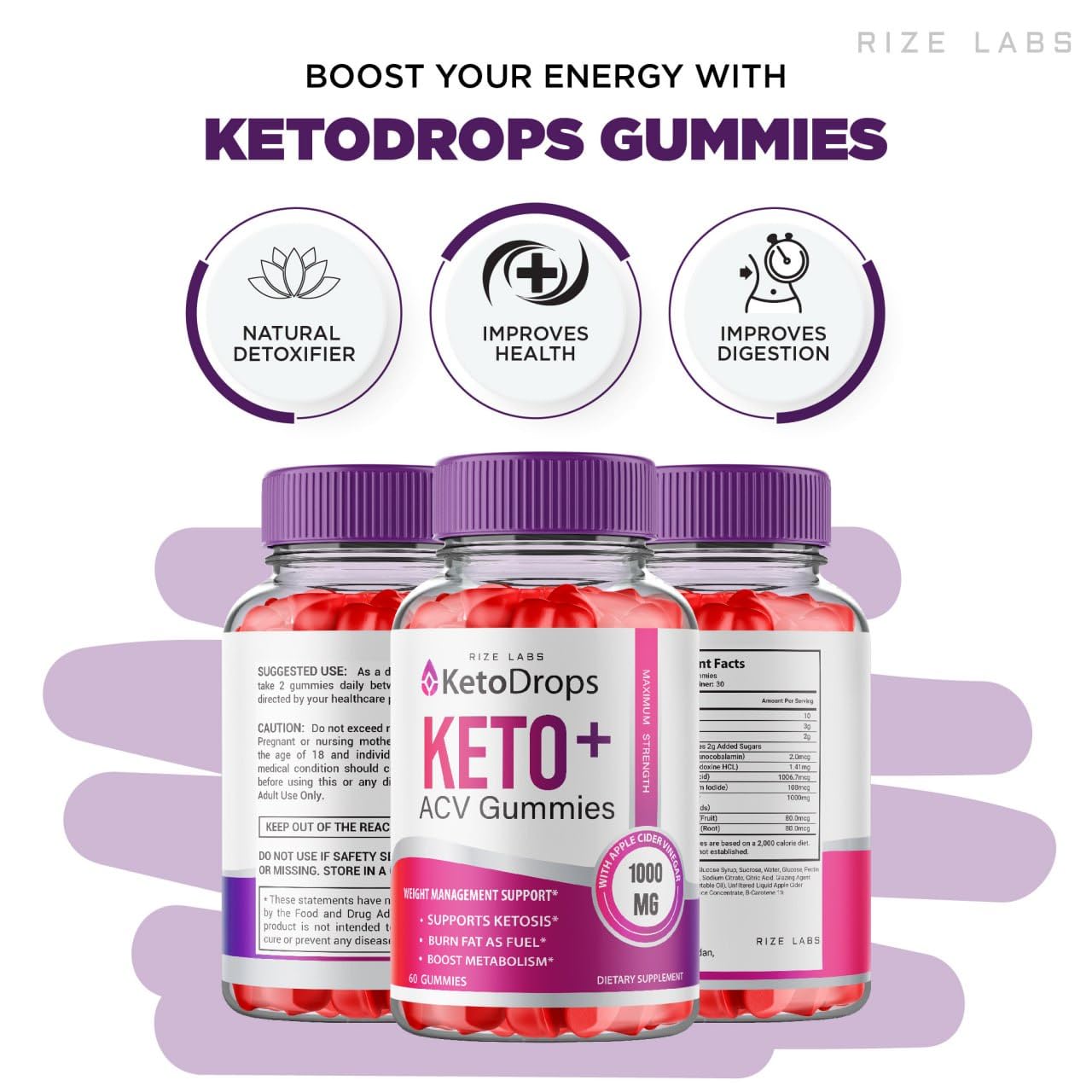 rize labs (Pack of 3 Keto Drops Keto+ACV Gummies for Weight Health, Advanced KetoDrops Gomitas Reviews Vitamin B12, B6 (180 Gummies)