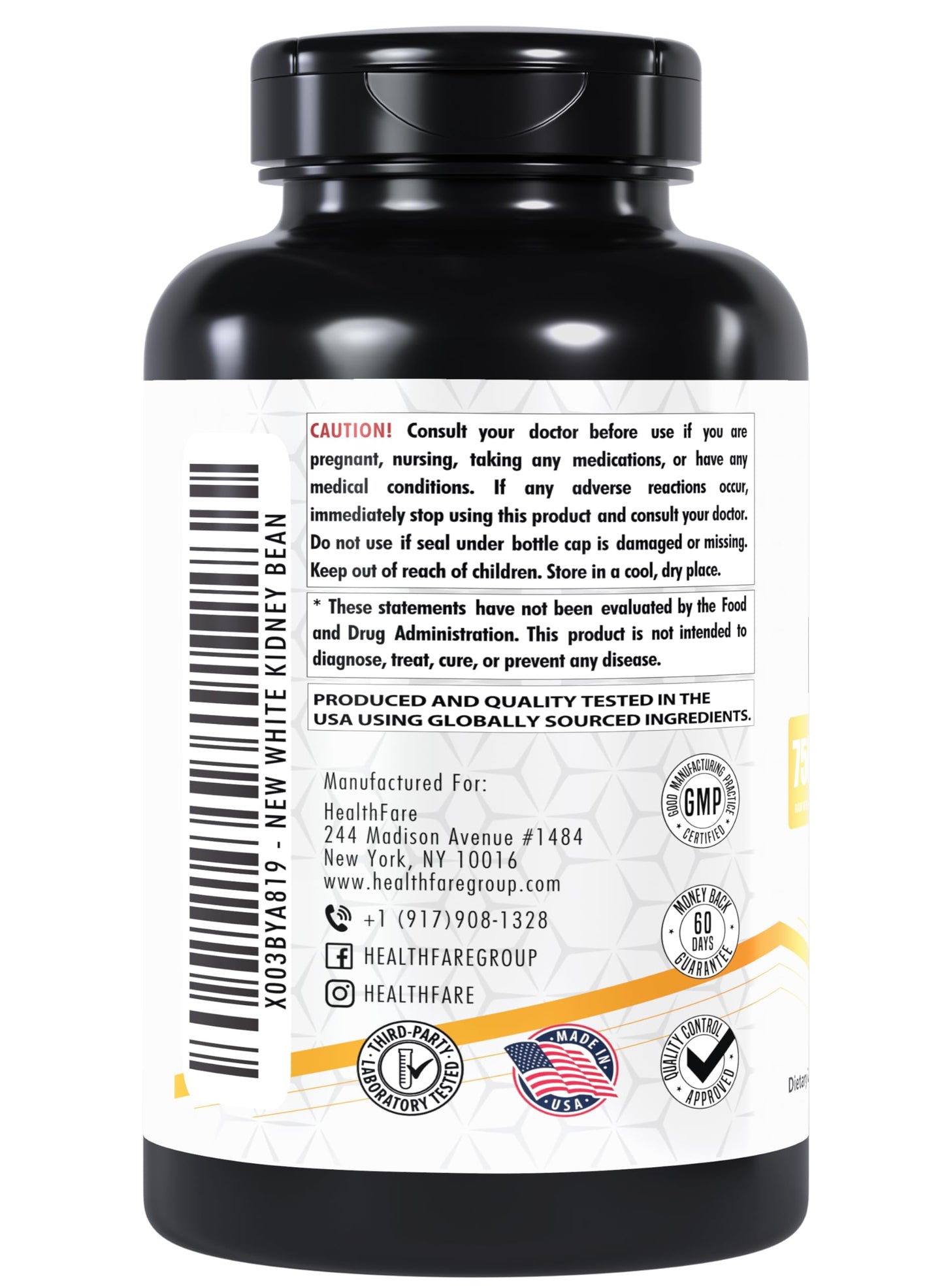 Healthfare White Kidney Bean Extract Supplement, 7500mg | 240 Capsules | 20x Concentrated | Non-GMO | Gluten-Free