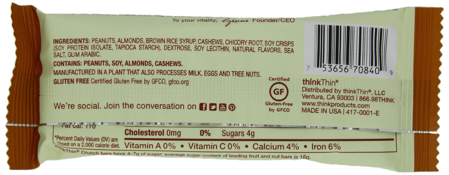 thinkThin Crunch Mixed Nuts, Gluten Free, 1.41 Ounce Bars (Pack of 15)