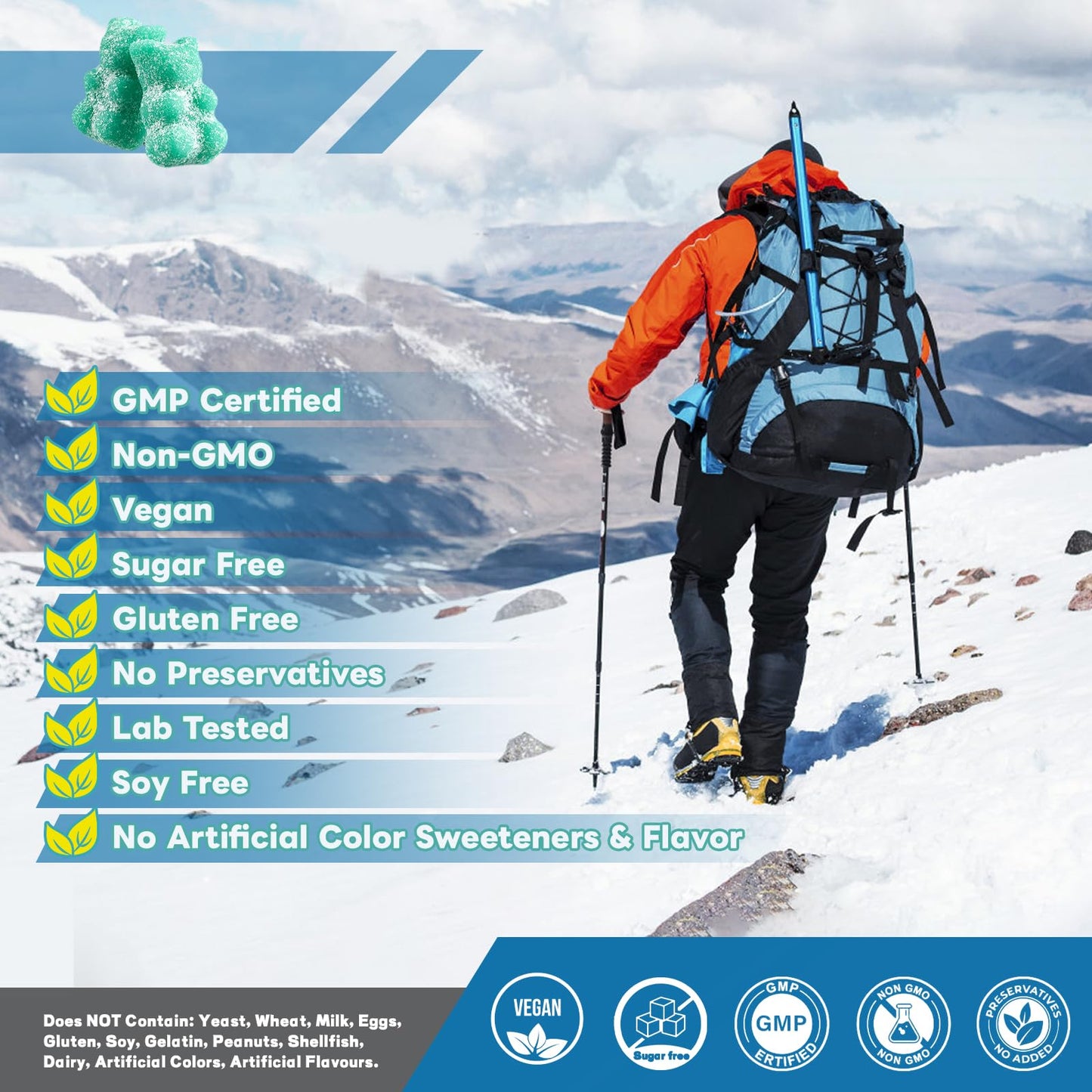 Creatine Monohydrate Gummies 5g, Muscle Growth, Creatine Gummy Supplements, L-Taurine Vitamin B12, Gain Energy, Workout Supplement, Sugar Free, Non-Sticky, Vegan for Men & Women Blueberry 60 Count