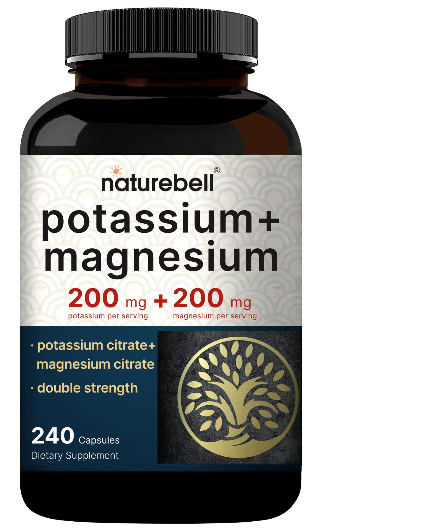 Potassium Magnesium Supplement - Potassium 200 mg + Magnesium 200 mg | 240 Capsules - Easily Absorbed Citrate Forms - Muscle, Bone, & Heart Health Support - Non-GMO
