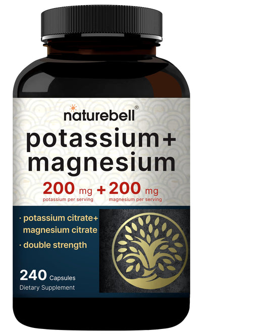 Potassium Magnesium Supplement - Potassium 200 mg + Magnesium 200 mg | 240 Capsules - Easily Absorbed Citrate Forms - Muscle, Bone, & Heart Health Support - Non-GMO