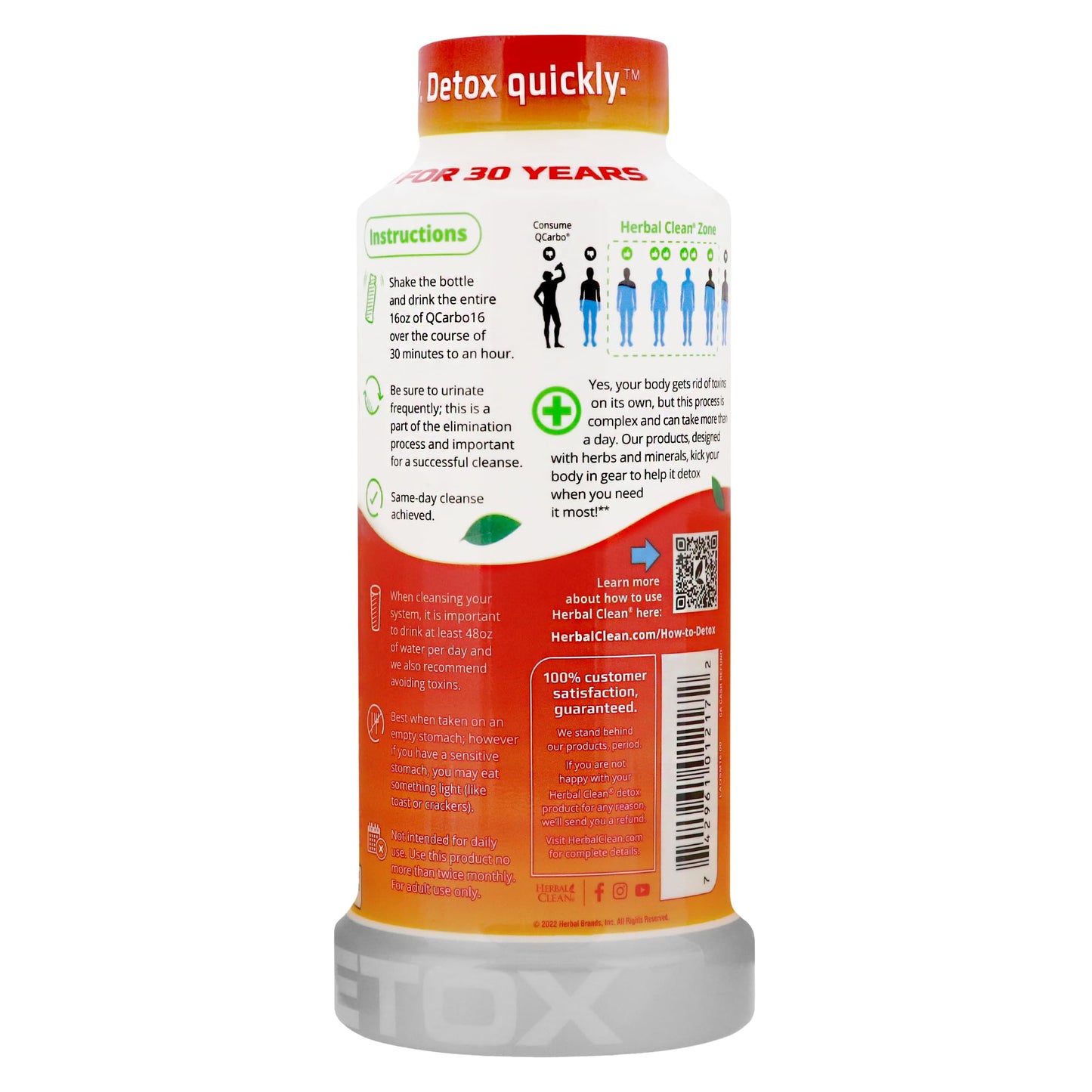 Herbal Clean - QCarbo16 Same-Day Detox Drink, Strawberry Mango, (16 fl oz)