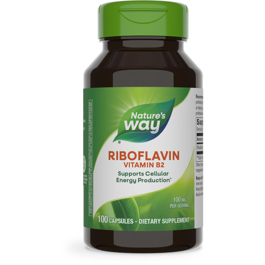 Nature's Way Riboflavin Vitamin B2, Supports Cellular Energy Production*, High Potency Riboflavin, 100 mg per Serving, 100 Capsules (Packaging May Vary)