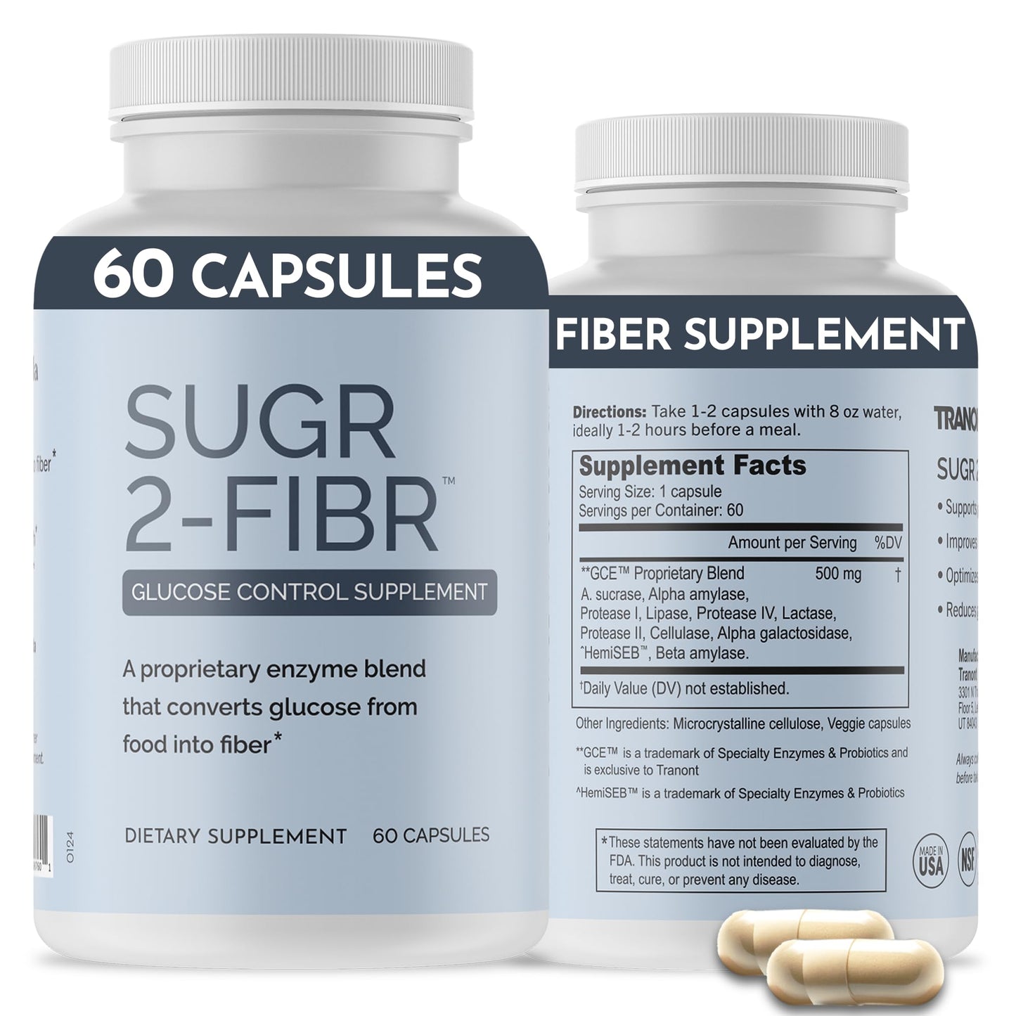 OPTIVIDA Sugr-2-Fibr - Premium Blood Sugar Support Supplement* (60 Count) - Support Healthy Blood Sugar Levels* by Supporting Glucose Metabolism to Fiber* - Gluten Free, Non GMO, Veggie Capsules.