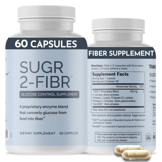 OPTIVIDA Sugr-2-Fibr - Premium Blood Sugar Support Supplement* (60 Count) - Support Healthy Blood Sugar Levels* by Supporting Glucose Metabolism to Fiber* - Gluten Free, Non GMO, Veggie Capsules.