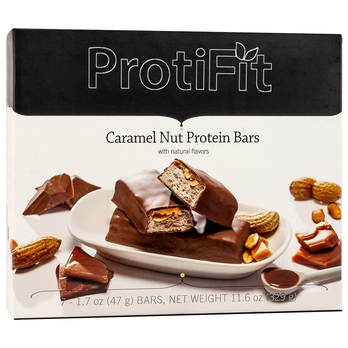 PROTIFIT - Low Calorie Caramel Nut Protein Bar 3 Pack, High Protein, 15g Protein, Low Carb, Low Sugar, Ideal Protein Compatible, 7 Servings Per Box, (3 Pack)