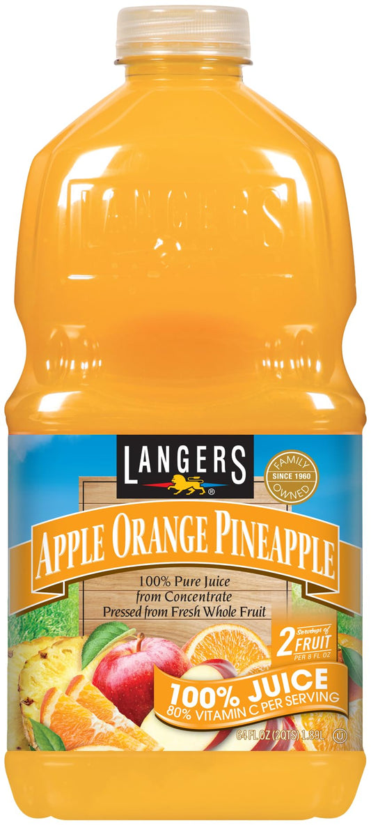 Langers 100 Juice with Vitamin C Apple Orange Pineapple 64 Ounce Pack of 8