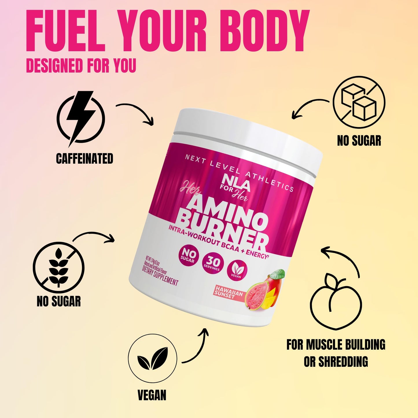 Her Thermogenic Amino Women's Pre Post & Intra Workout Booster (Hawaiian Sunset,30 Servings) BCAA Essential Amino Acids, Caffeine, & Electrolytes- Max Your Workouts w Sustained Energy-Vegan,Sugar Free