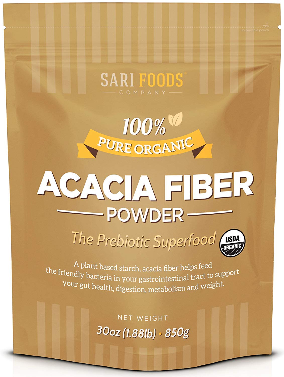 Organic Acacia Fiber Powder (30 Ounce): Natural, Whole Food, Plant Based Prebiotic Superfood for Gut Health