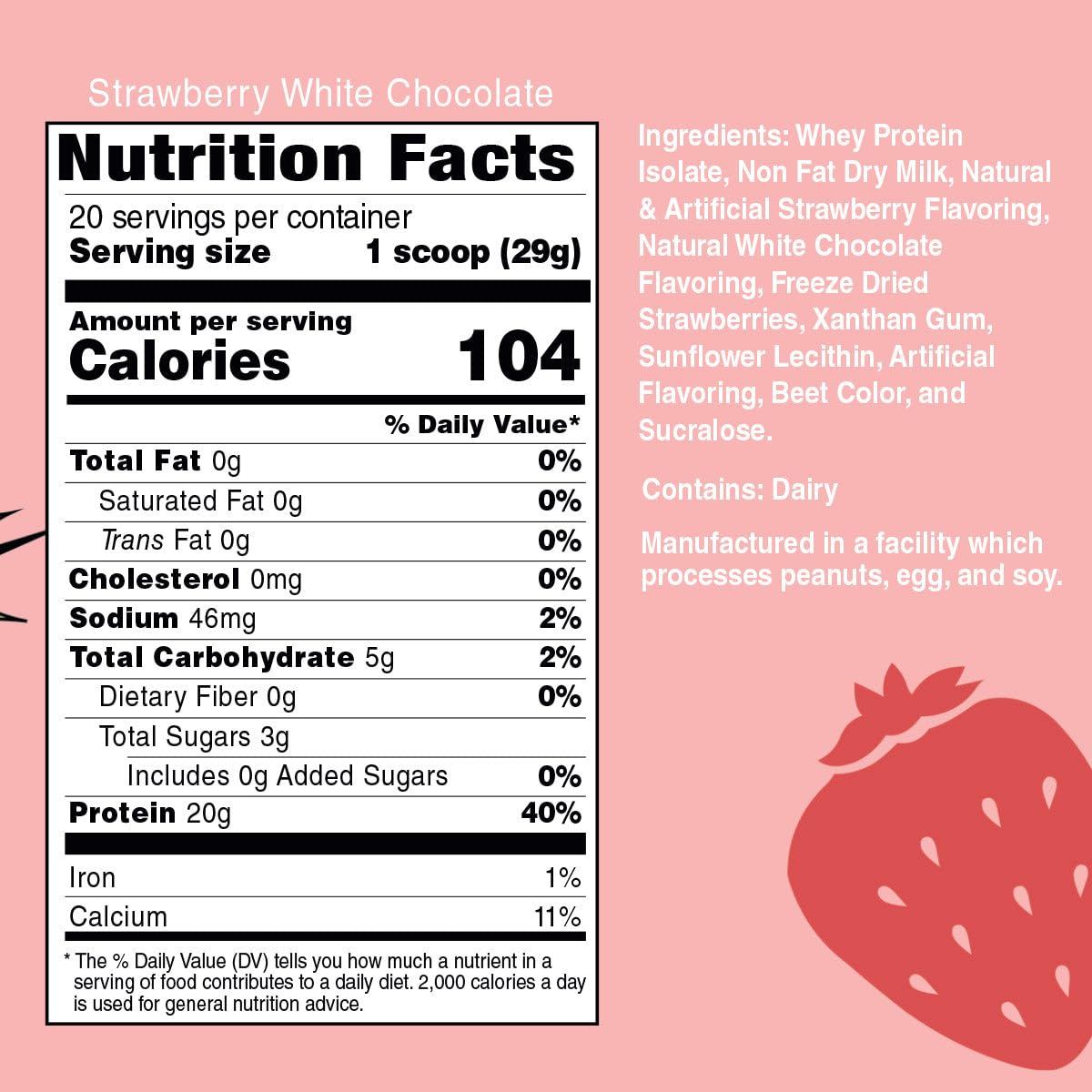 Bariatric Eating Inspire Strawberry White Chocolate 20g Whey Protein Isolate Powder (20 Servings)
