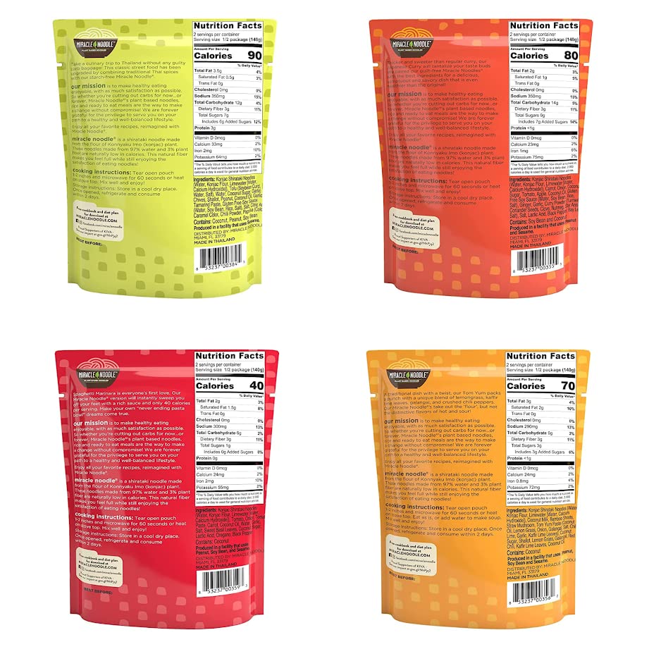 Miracle Noodle Variety Pack Pad Thai Japanese Curry Spaghetti Marinara  Thai Thom Yum  Ready to Eat Shirataki Noodles Konjac Noodles Gluten Free Vegan Paleo  Keto Friendly  4Pack