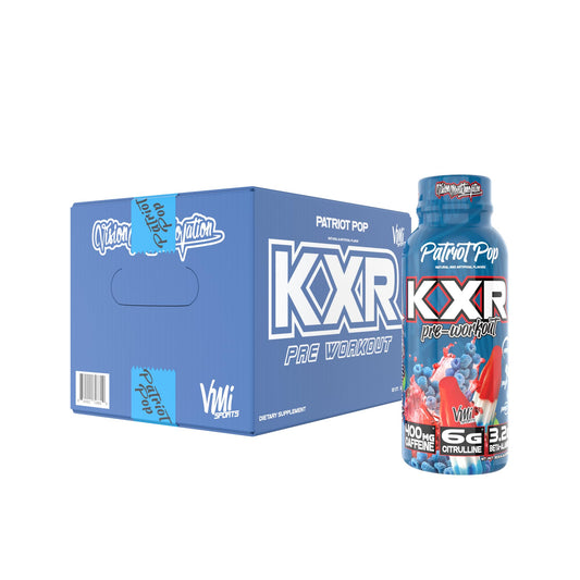 KXR High Stimulant Pre-Workout Energy Ready To Drink by VMI Sports | 400mg Caffeine, 6g Citrulline, 3.2g Beta-Alanine | Delicious - Convenient - Powerful | 12.5 oz bottles (Patriot Pop, 12 bottles)