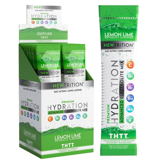 NewTrition Hydration Powder, Electrolyte Powder Packets, Naturally Flavored Hydrating Packets for Water, Fast Acting Hydrate Electrolytes with Vitamins C & D, Lemon Lime, 12 Servings