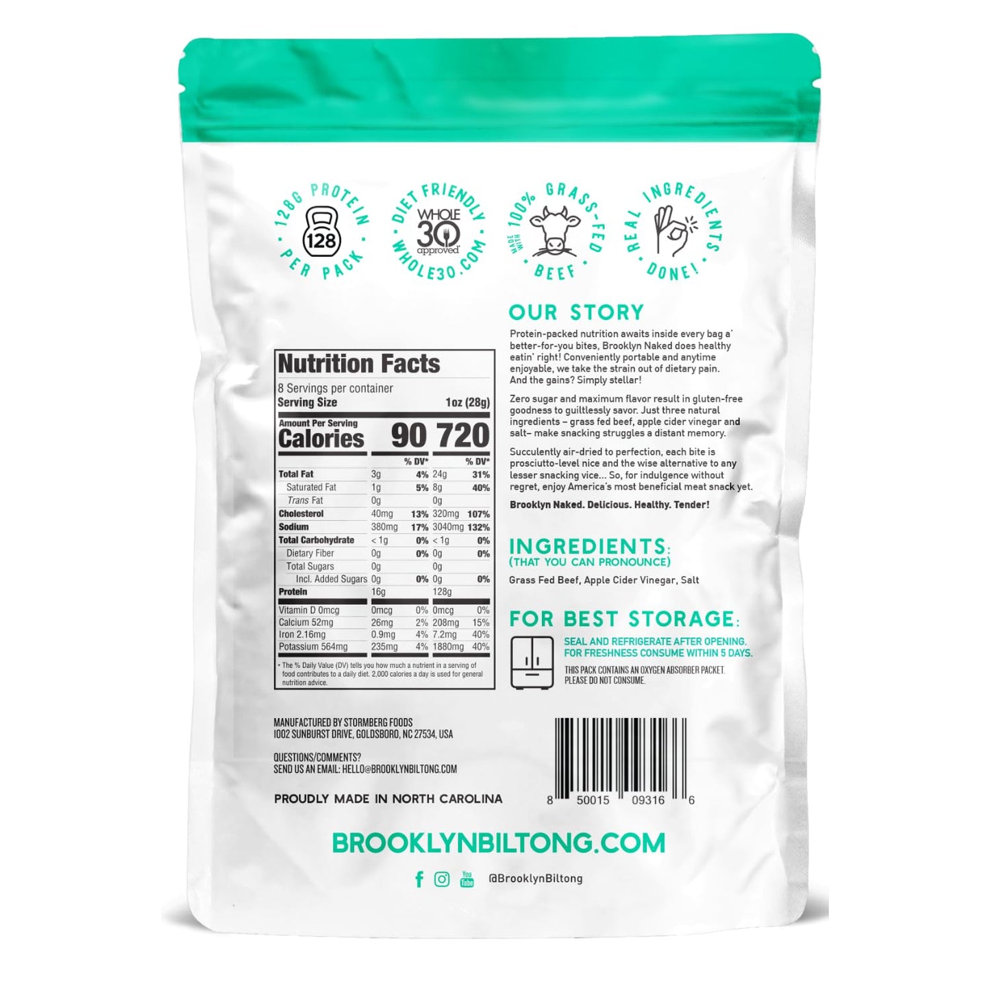 Brooklyn Biltong  CARNIVORE Snack Air Dried Grass Fed Beef South African Beef Jerky  AIP Approved Paleo Keto Gluten Free Only Salt Water and Vinegar Made in USA  16 oz Bag
