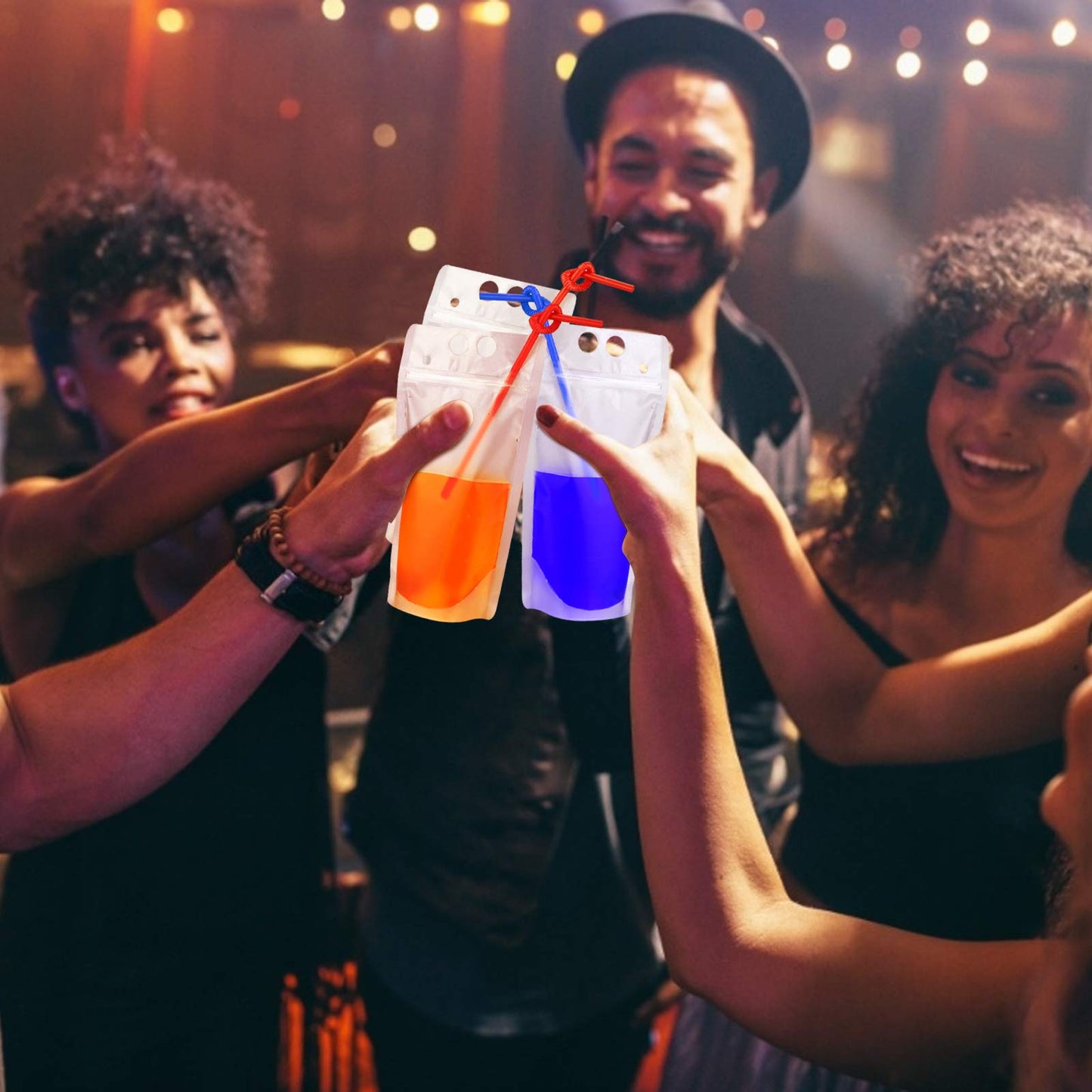 100PCs Drink Pouches with 100PCS Individual Wrapped Straws Yamgqus Freezable Juice Pouches DIY Reclosable Zipper Drink Bags for Adults and Kids Silicone Funnel Included  17oz 100 Pack