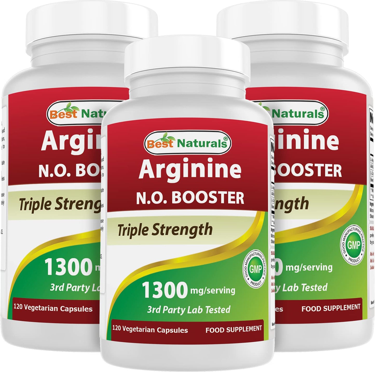 Best Naturals L-Arginine NO Booster Triple Strength 1300 mg Serving 120 Veg Capsules (120 Count (Pack of 3))