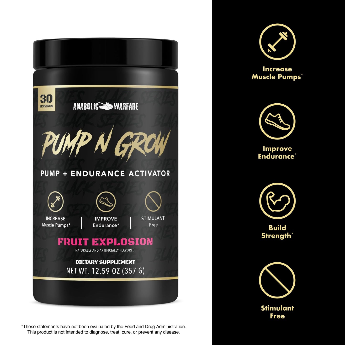 Anabolic Warfare Pump-N-Grow Muscle Pump Supplement Caffeine Free Pre Workout with L-Citrulline, L-Arginine, Beta-Alanine (Au Naturel - 30 Servings)