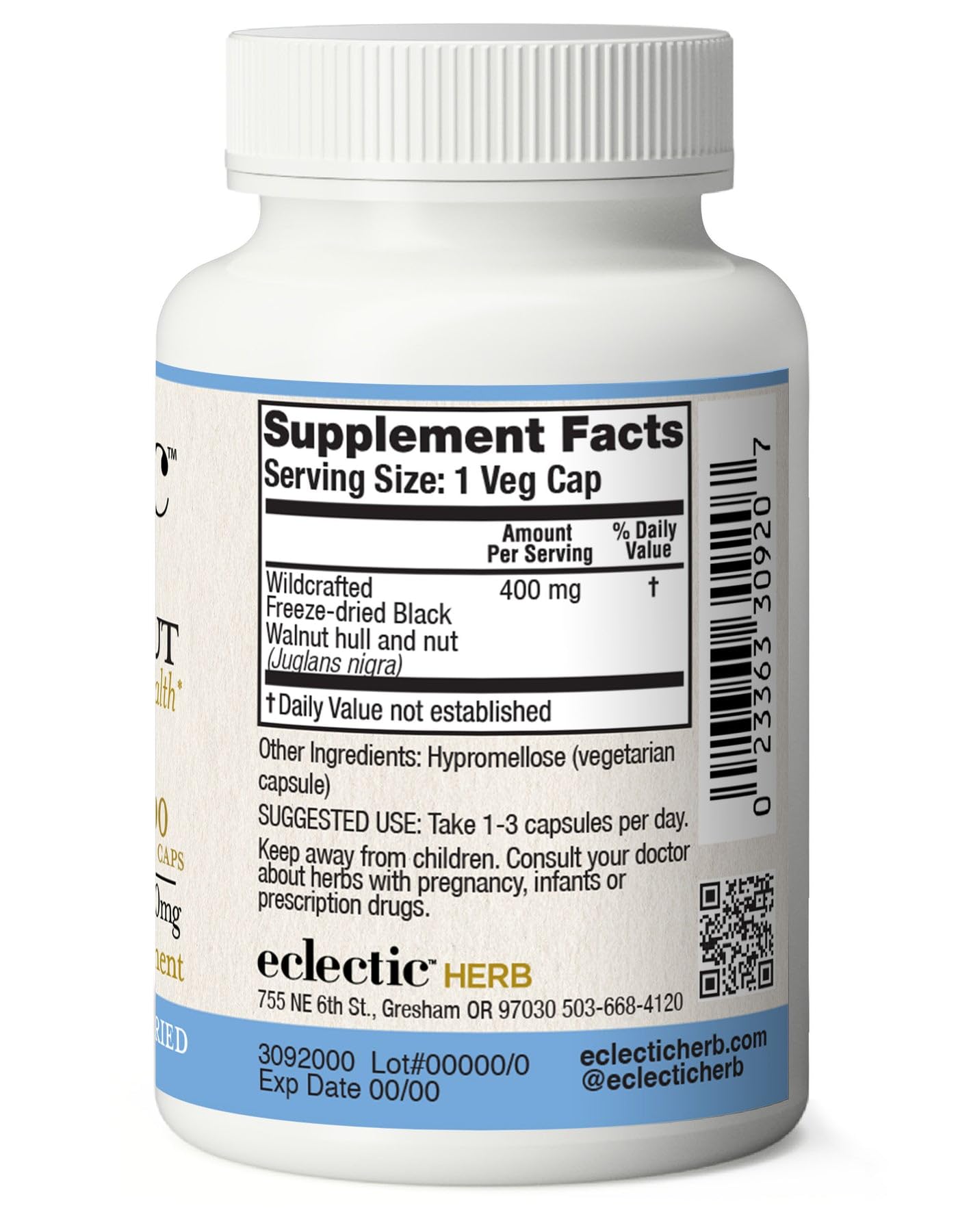 Eclectic Institute Raw Fresh Freeze-Dried Non-GMO Black Walnut | Intestinal Support, Detox & Cleanse | 90 CT (400 mg)