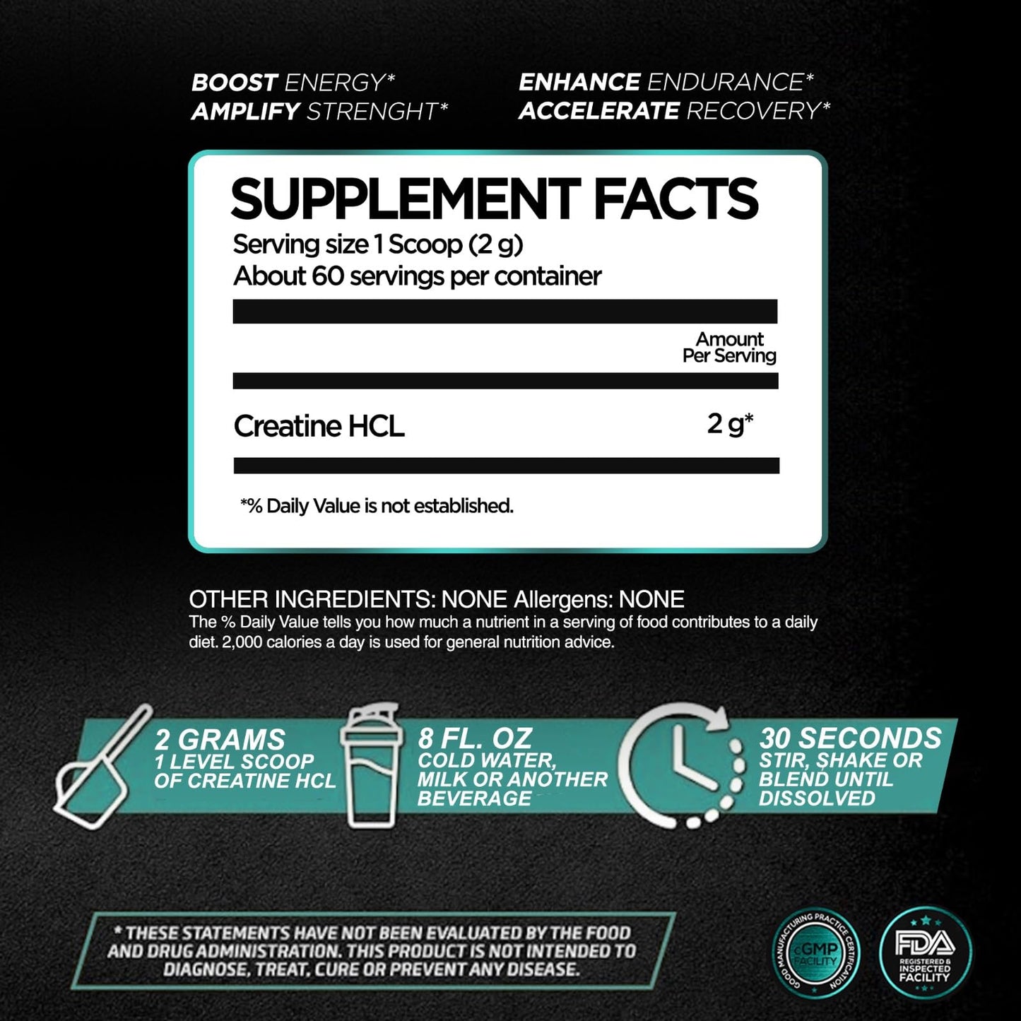 PrimeGENIX Creatine HCL Powder | Instant Creatine for Men in Their 40s, 50s and Beyond | Enhanced Solubility and Absorption for Peak Performance and Faster Recovery | Unflavored - 60 Servings