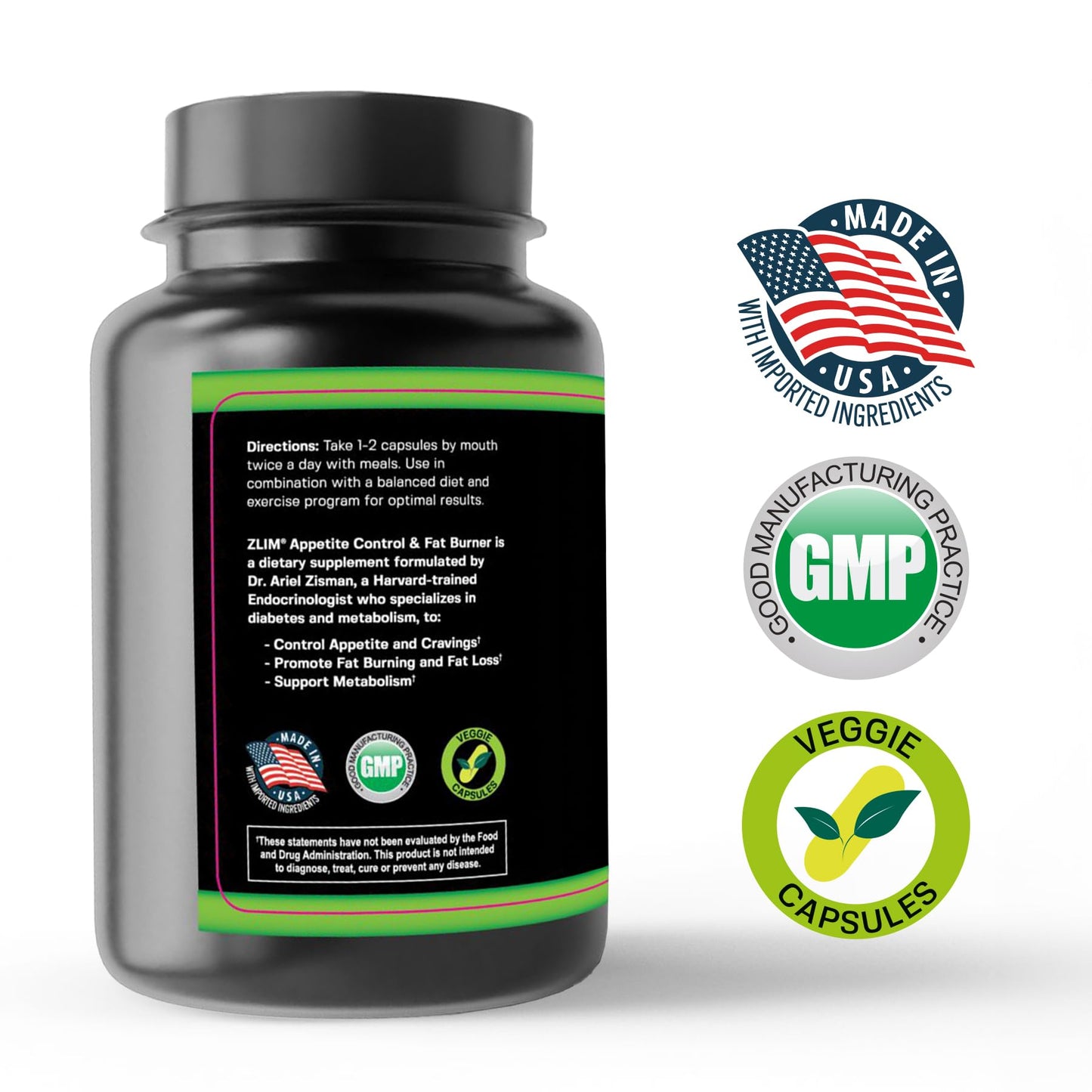 Dr. Zisman ZT Slimming Tea Zlim Appetite & Weight Control Dietary Supplement for Men and Women - Increase Fiber and Antioxidant Intake, Energy Booster, All Natural Ingredients (90 Veggie Capsules)
