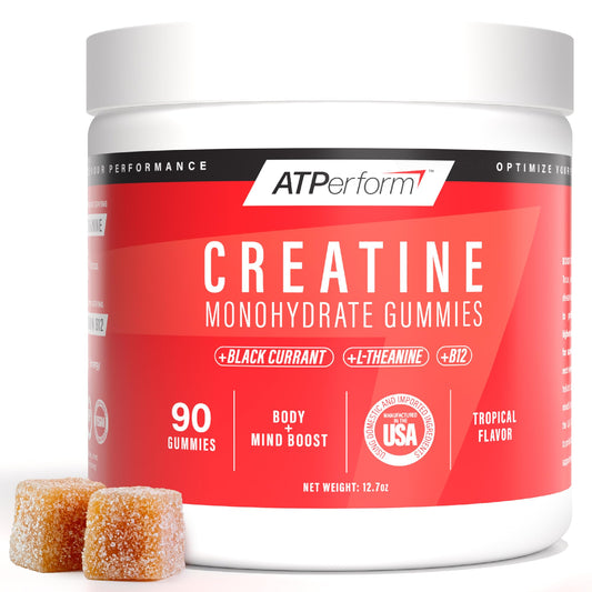 Boost Nutra ATPerform Sugar-Free Creatine Monohydrate Gummies with Black Currant Extract, Vitamin B12 & L-Theanine for Pre-Workout, Post-Workout Recovery, Focus, Strength & Energy | Tropical, 90ct