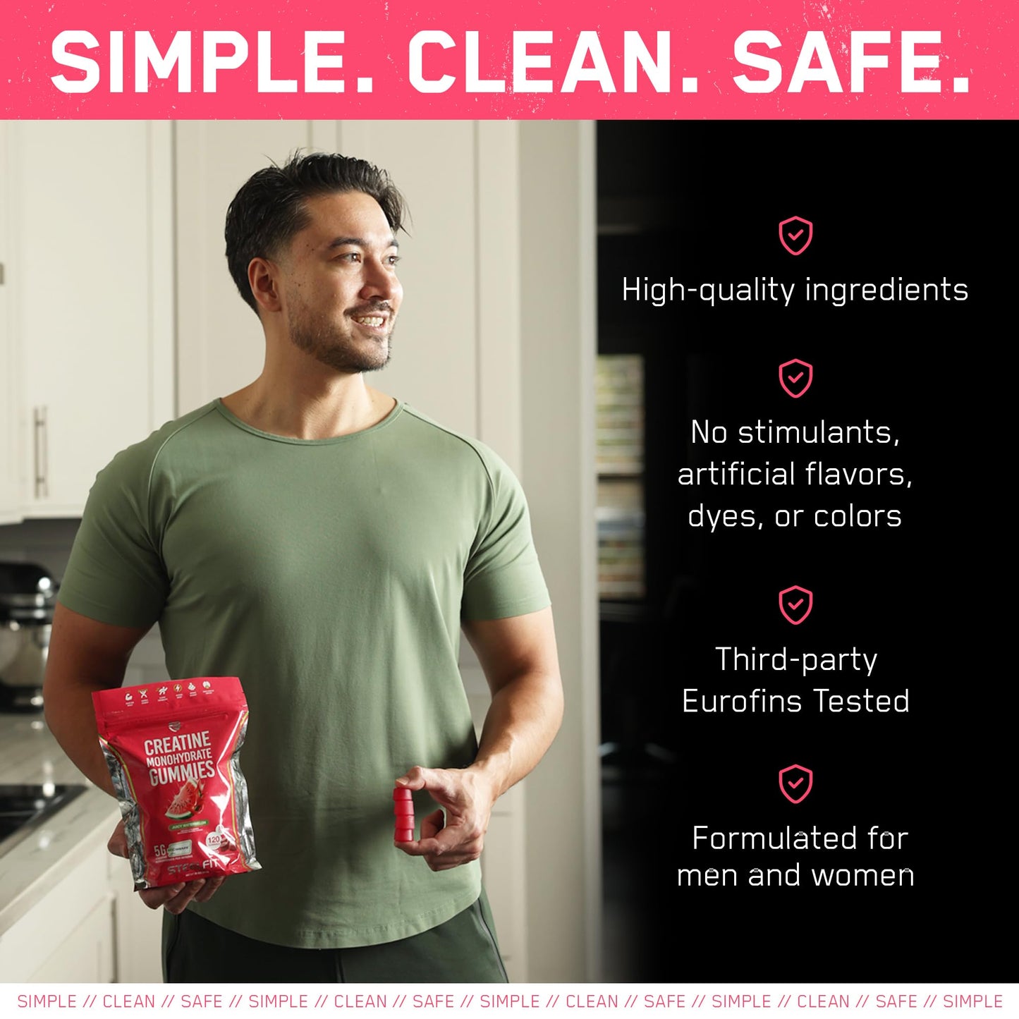 SteelFit Creapure Creatine Monohydrate Gummies for Men & Women, Juicy Watermelon - Gym Workout Nutritional Supplements for Muscle Gain, Brain Health & Strength Building Dietary Supplement, 120 Gummies