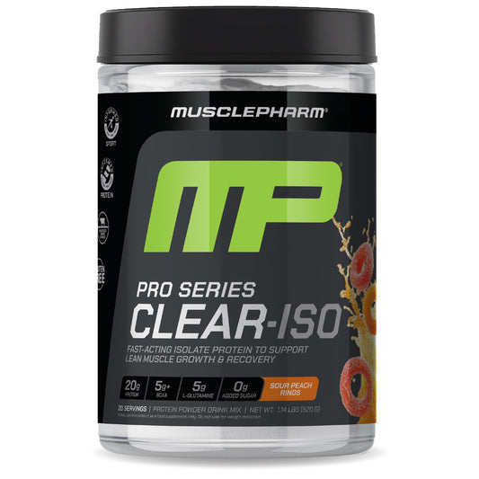 MusclePharm Pro Series Clear-ISO, Clear Protein Powder, 20g Fast-Acting Whey Isolate per Serving Plus BCAAs & L Glutamine | Pro-Grade Muscle Recovery & Growth | Cherry Slush, 1.14 lb, 20 Servings