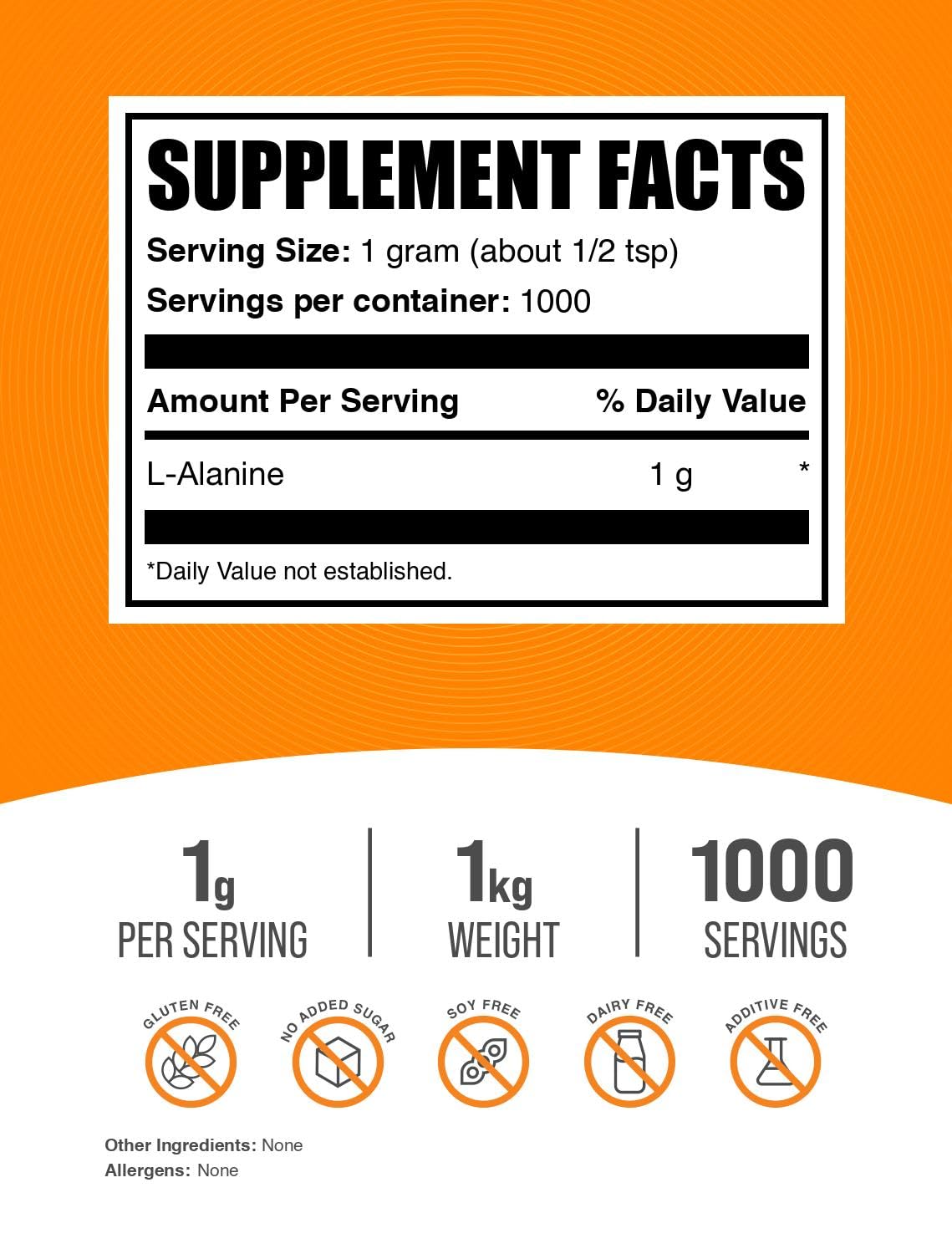 BulkSupplements.com L-Alanine Powder - Amino Acid Supplement, Alanine Supplement - Unflavored & Gluten Free, 1g per Serving, 1kg (2.2 lbs) (Pack of 1)