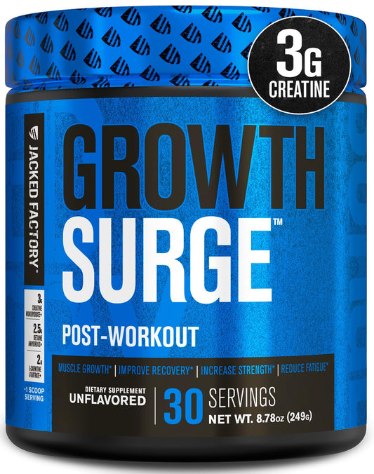 Jacked Factory Nutritional Supplement Growth Surge Creatine Post Workout Powder w/L-Carnitine, Daily Muscle Builder & Recovery with Betaine, L-Carnitine L-Tartrate, Unflavored, 10.68 Ounce