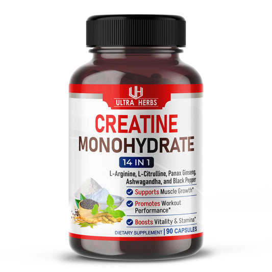 Ultra Creatine Pills | Creatine Monohydrate Capsules Enhanced with L-Arginine, L Citrulline, Ginseng | Support Stamina, Energy & Muscle Growth | 90 Capsules