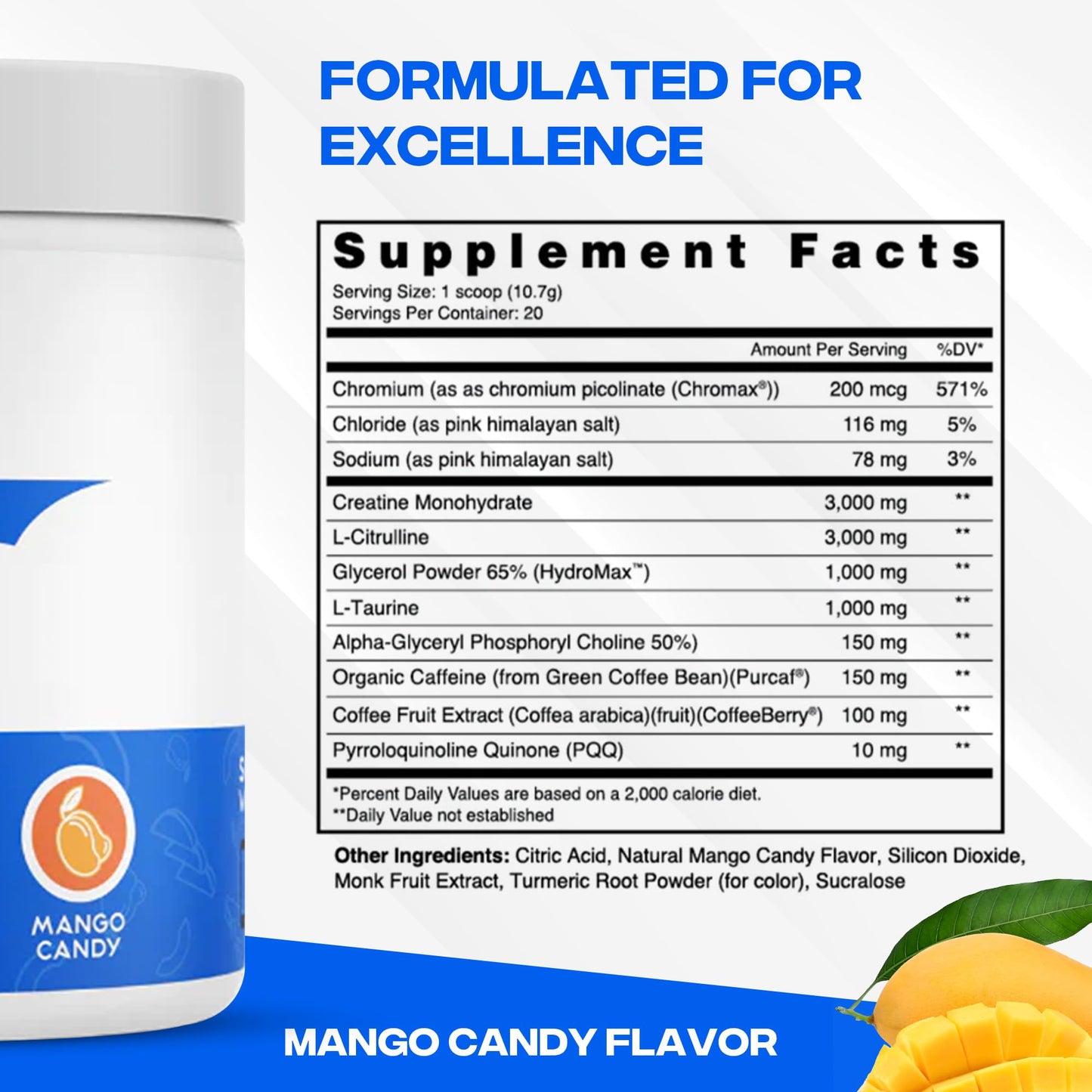 XEELA Pre Workout - Clean & Tested - Jitter Free, Safe, and Natural - Increase Thermogenic Energy, Focus, and Endurance w/Creatine, Organic Caffeine, and Plant Based Citrulline (Mango Candy)