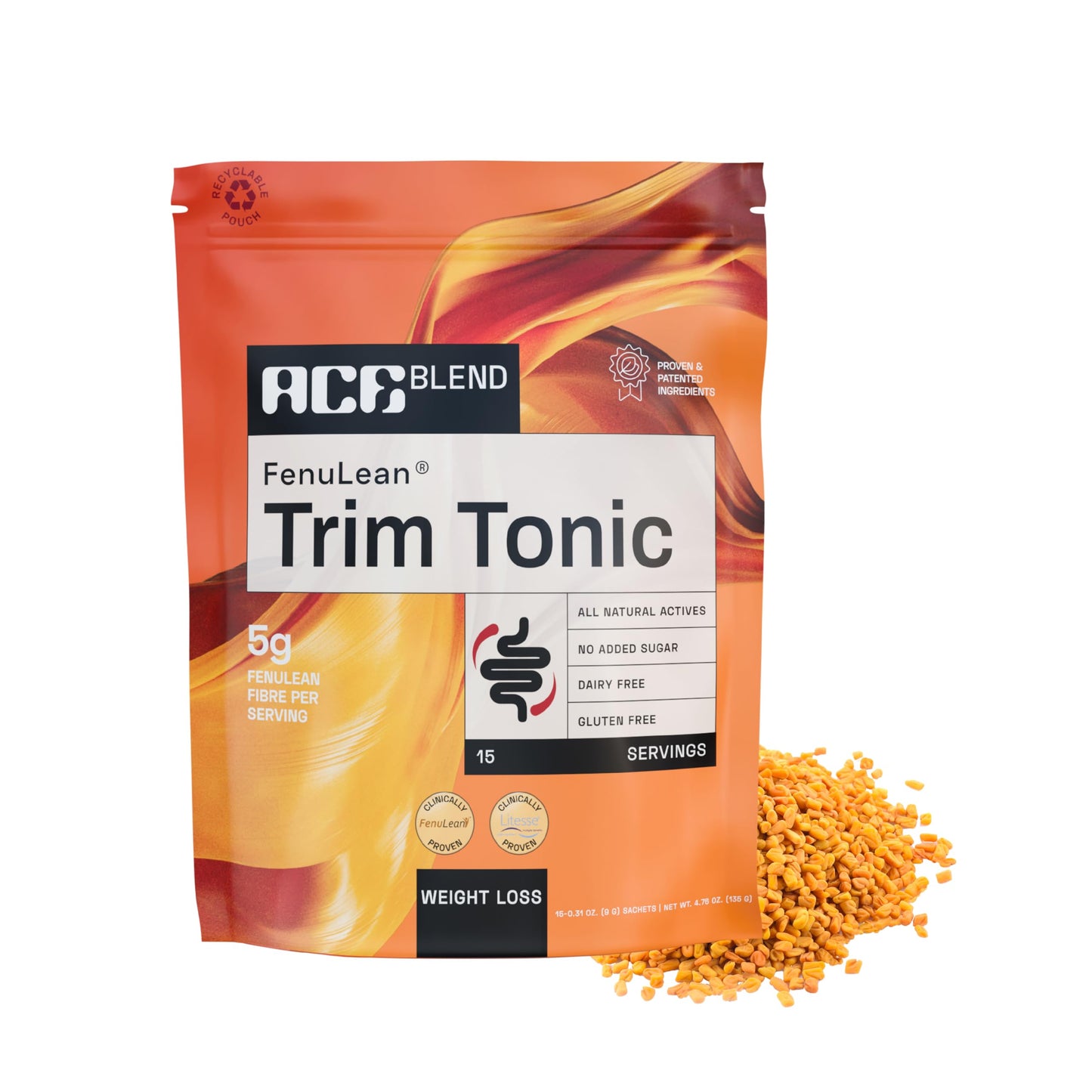 Ace Blend Trim Tonic | 15 Serves | Daily Fiber | Psyllium-Free | Gut Health | Soluble+Insoluble 15 Sachets