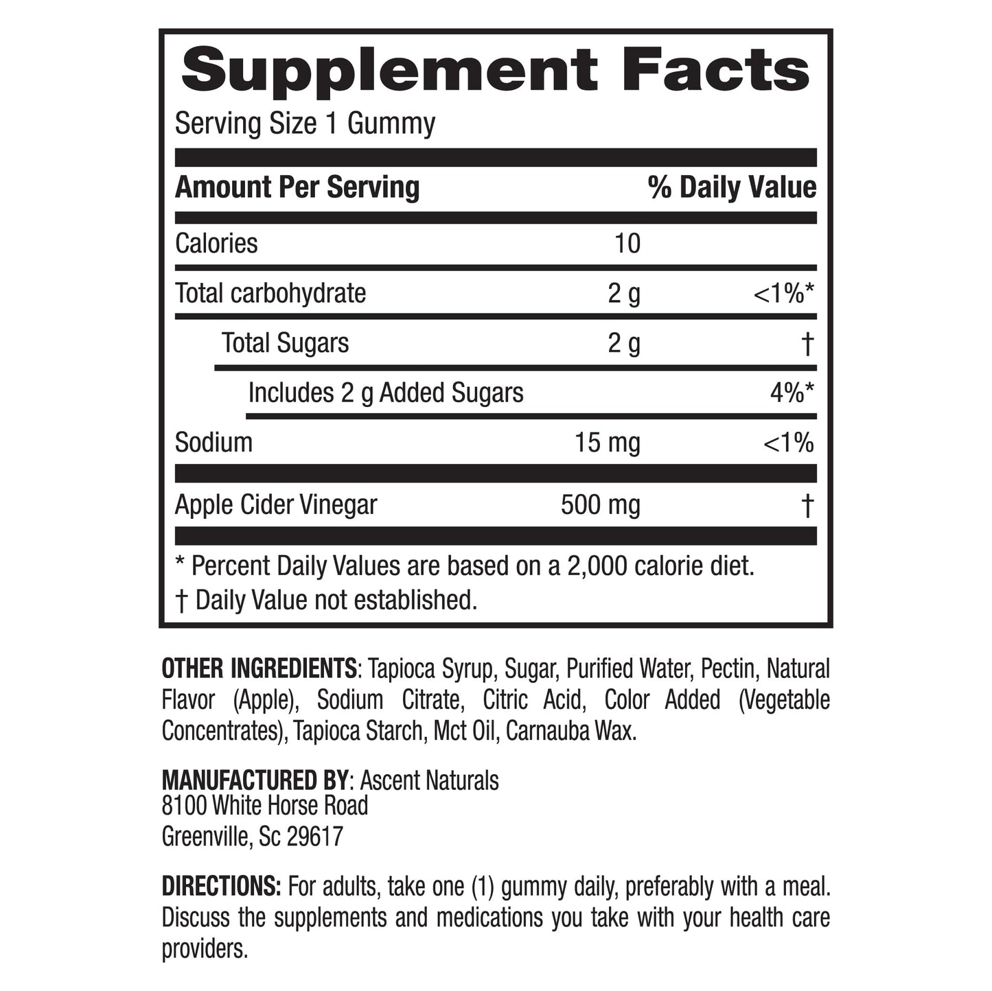 Earth's Splendor Apple Cider Vinegar Gummies - 30 Count - Vegan, Non-GMO, Gluten-Free - Supports Digestive Health, Detox, Immune System & Natural Energy - Delicious Fruity Flavor