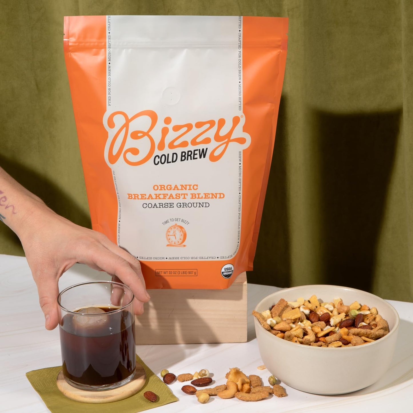 Bizzy Organic Cold Brew Coffee  Breakfast Blend  Coarse Ground Coffee  MediumLight Roast  Micro Sifted  Specialty Grade  100 Arabica  2 LB